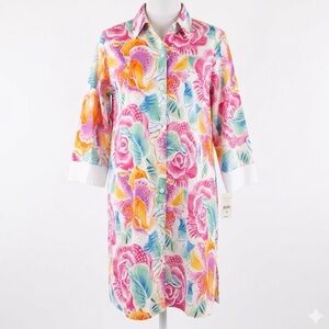 Cruz Natori Cotton Button Up Dress/ Beach Cover Up in Sea Blossom- Size M - NWT